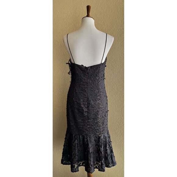 Vera Wang Women's Black Floral Ruffle Lace Cocktail Dress Size 8 - Picture 3 of 11
